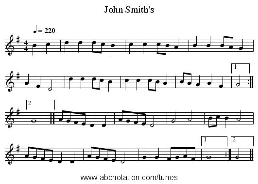 John Smith's - staff notation