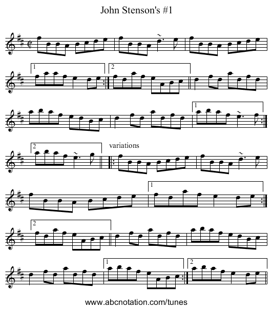 John Stenson's #1 - staff notation