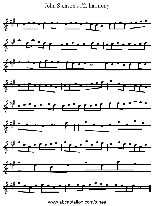 John Stenson's #2, harmony - staff notation