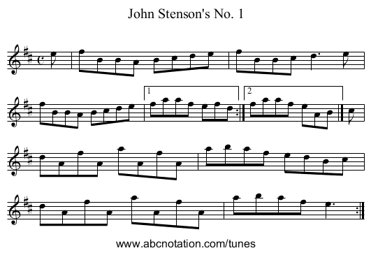 John Stenson's No. 1 - staff notation