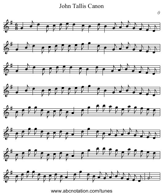 John Tallis Canon - staff notation