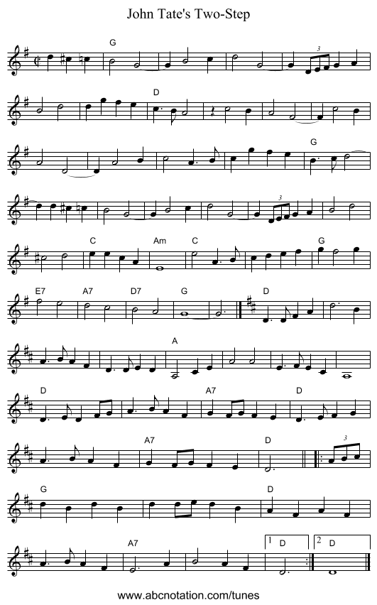 John Tate's Two-Step - staff notation