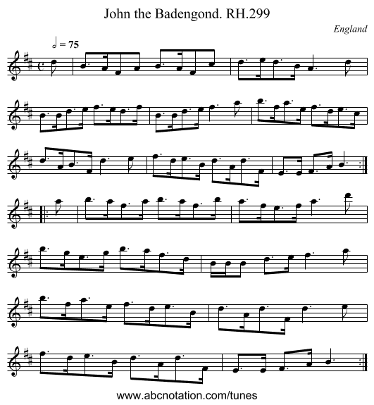 John the Badengond. RH.299 - staff notation