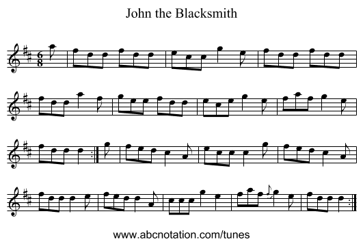 John the Blacksmith - staff notation