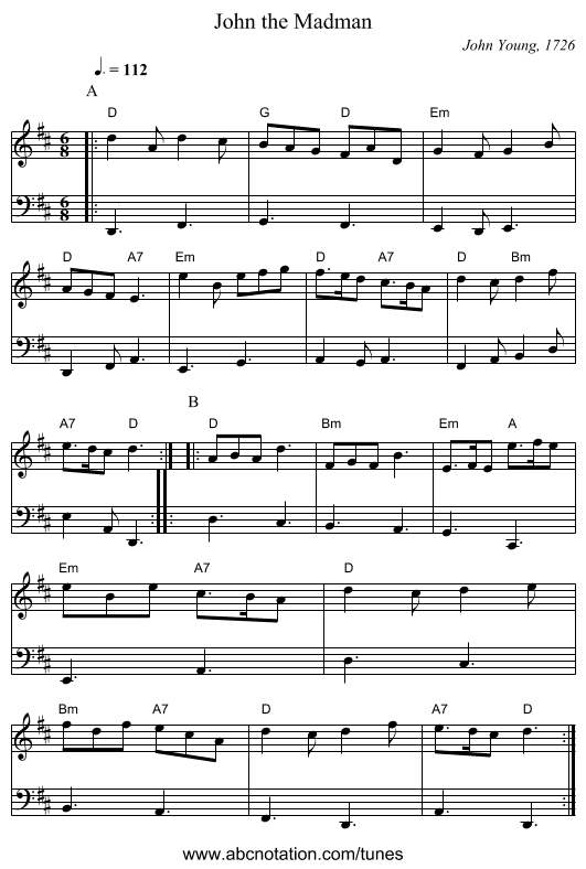 John the Madman - staff notation