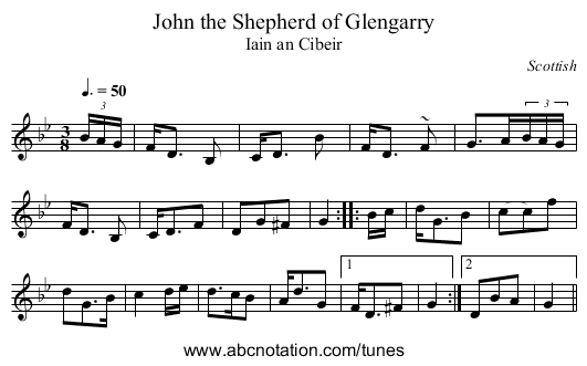 John the Shepherd of Glengarry - staff notation