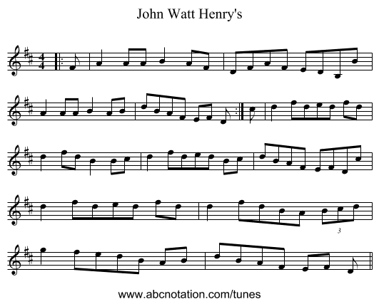 John Watt Henry's - staff notation