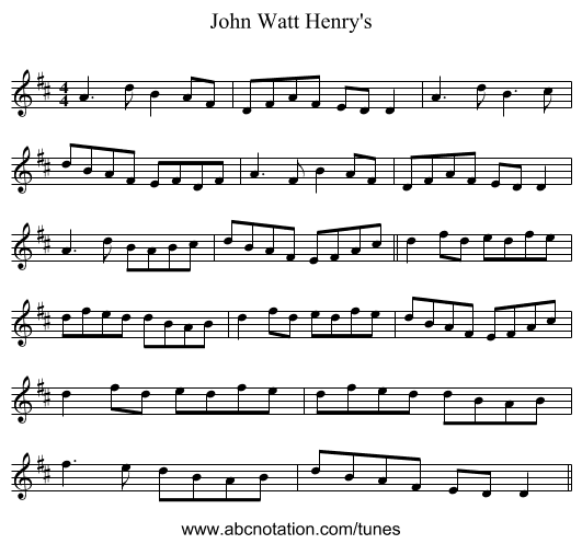 John Watt Henry's - staff notation