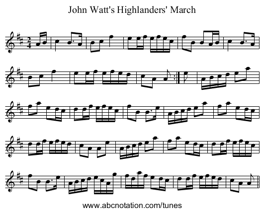John Watt's Highlanders' March - staff notation