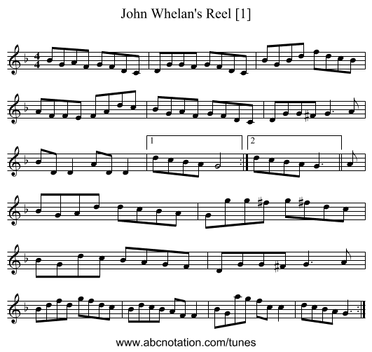 John Whelan's Reel [1] - staff notation