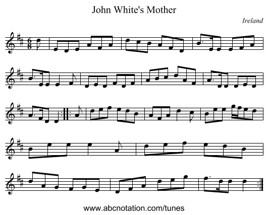 John White's Mother - staff notation