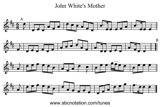 John White's Mother - staff notation