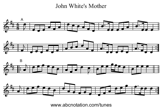 John White's Mother - staff notation