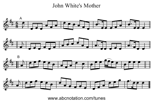 John White's Mother - staff notation