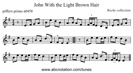 John With the Light Brown Hair - staff notation