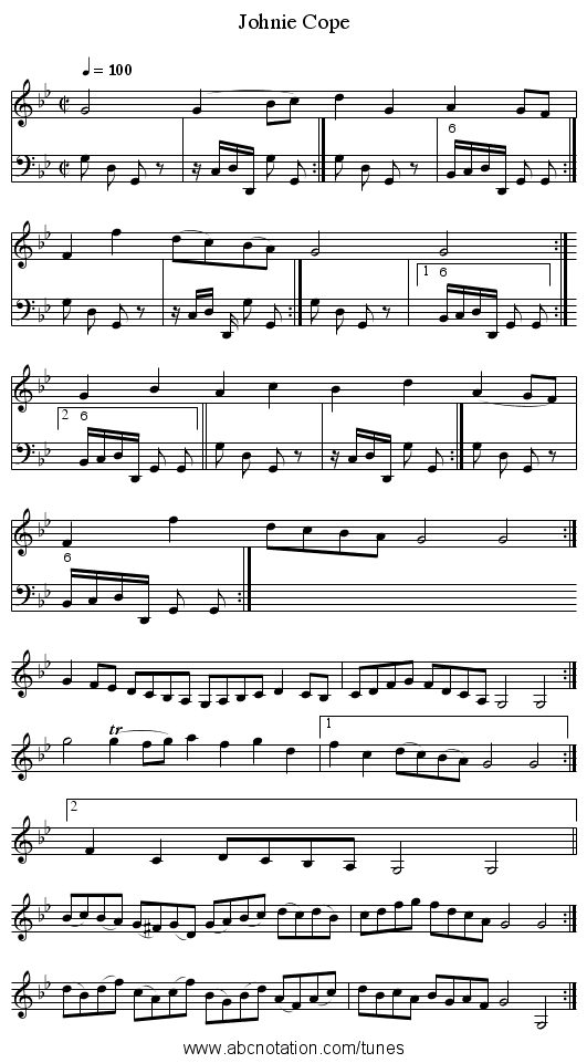 Johnie Cope - staff notation