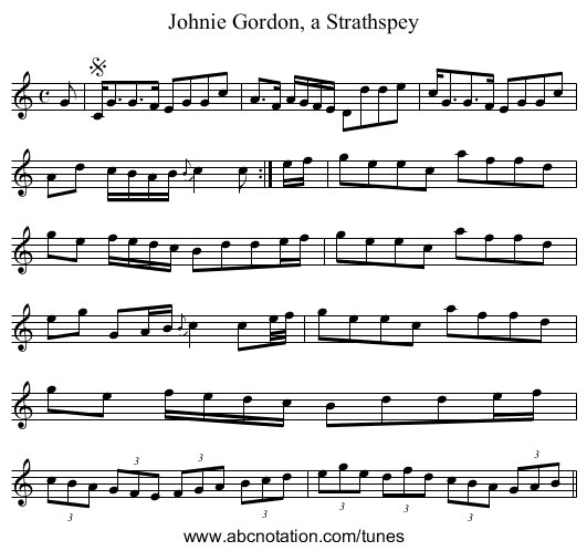 Johnie Gordon, a Strathspey - staff notation