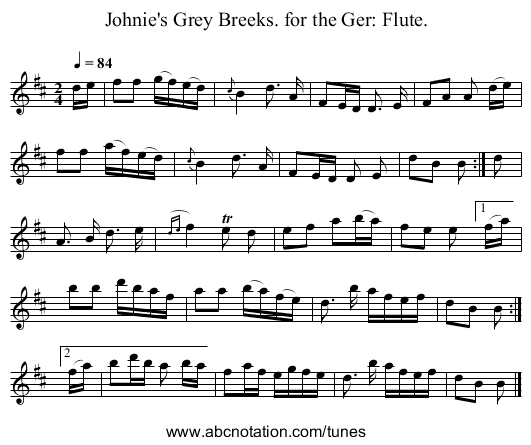 Johnie's Grey Breeks. for the Ger: Flute. - staff notation