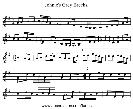 Johnie's Grey Breeks. - staff notation