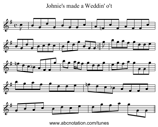 Johnie's made a Weddin' o't - staff notation