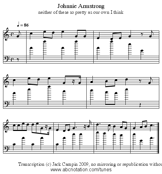 Johnnie Armstrong - staff notation