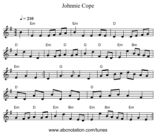 Johnnie Cope - staff notation