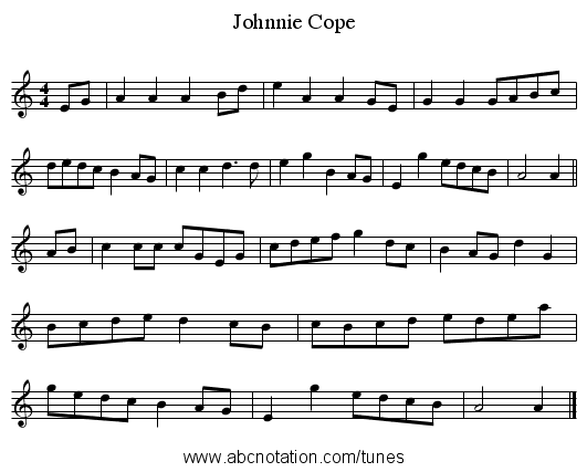 Johnnie Cope - staff notation