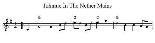 Johnnie In The Nether Mains - staff notation
