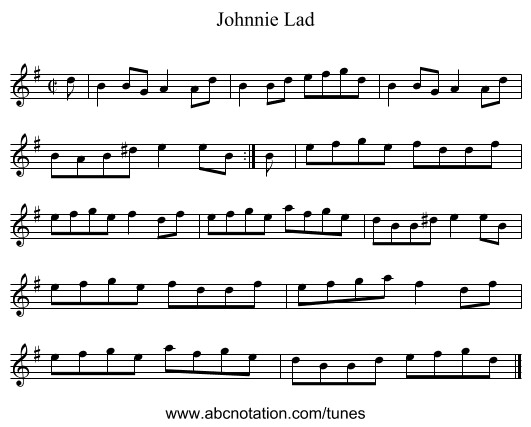 Johnnie Lad - staff notation