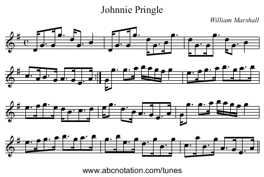 Johnnie Pringle - staff notation