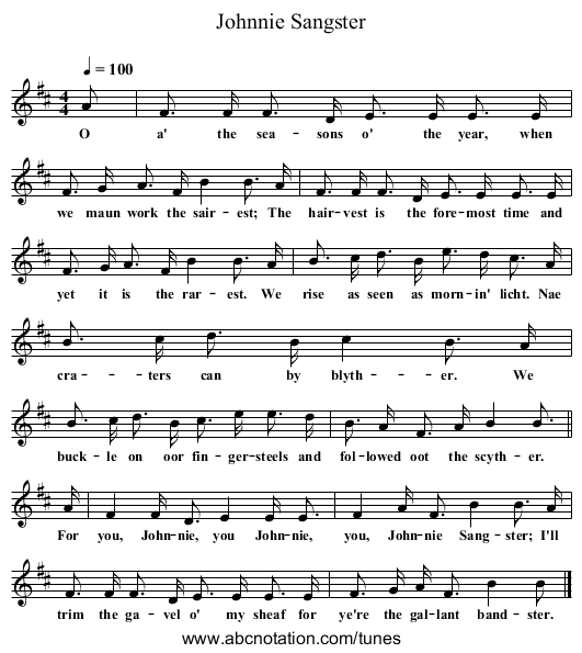Johnnie Sangster - staff notation