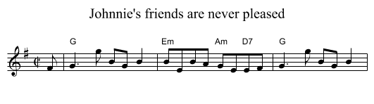 Johnnie's friends are never pleased - staff notation