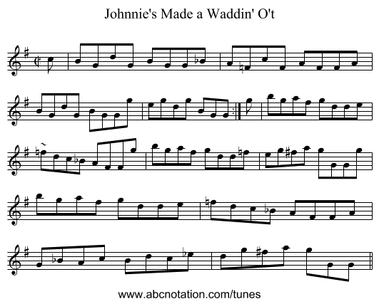 Johnnie's Made a Waddin' O't - staff notation