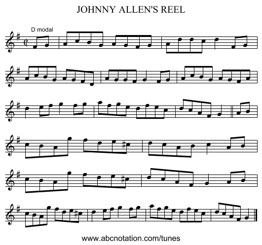 JOHNNY ALLEN'S REEL - staff notation