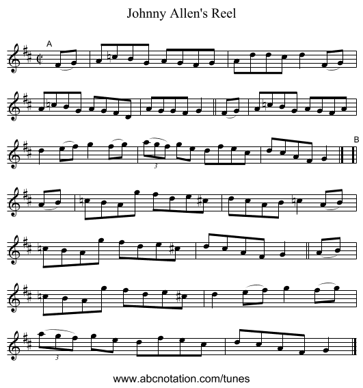 Johnny Allen's Reel - staff notation