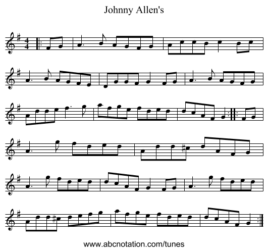 Johnny Allen's - staff notation