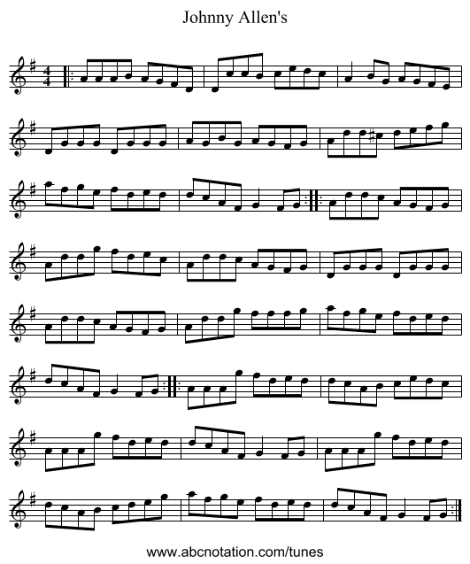 Johnny Allen's - staff notation