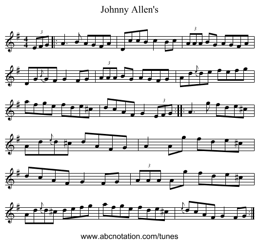 Johnny Allen's - staff notation