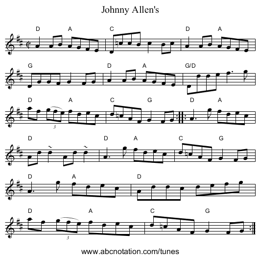 Johnny Allen's - staff notation