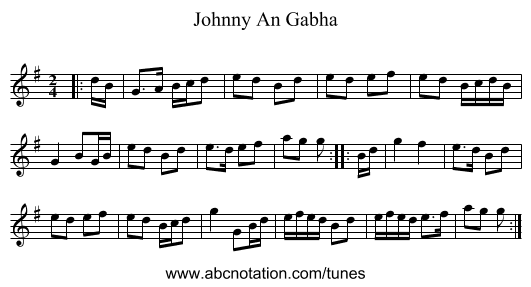 Johnny An Gabha - staff notation