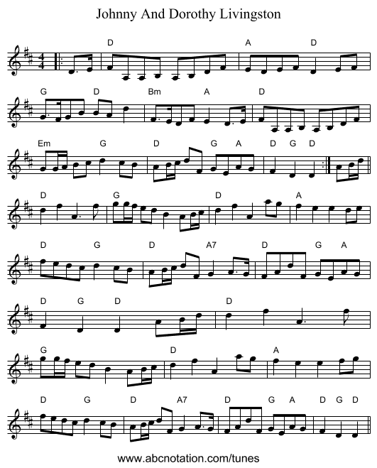 Johnny And Dorothy Livingston - staff notation