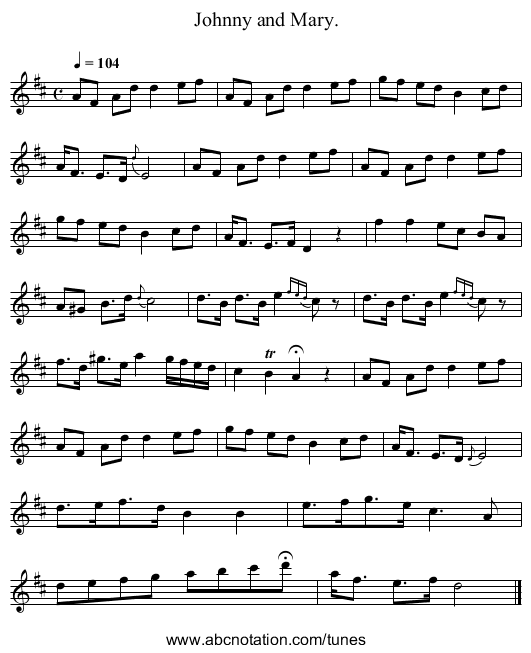 Johnny and Mary. - staff notation