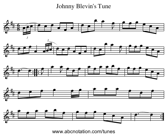 Johnny Blevin's Tune - staff notation