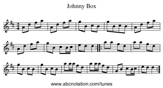 Johnny Box - staff notation