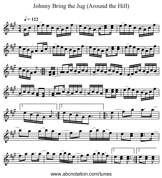 Johnny Bring the Jug (Around the Hill) - staff notation