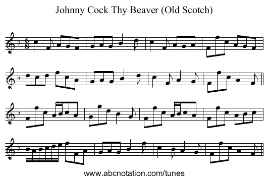 Johnny Cock Thy Beaver (Old Scotch) - staff notation