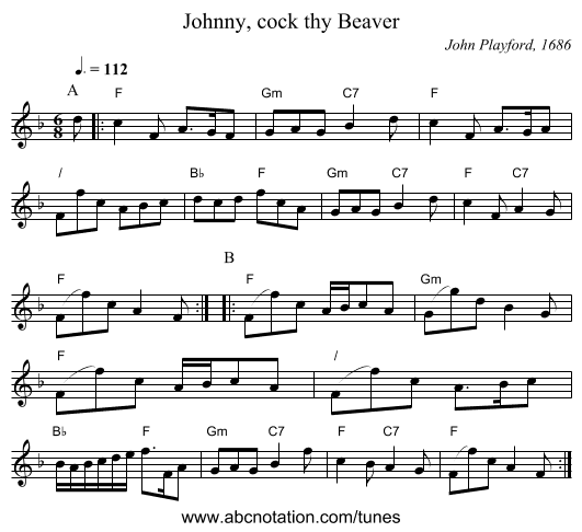 Johnny, cock thy Beaver - staff notation