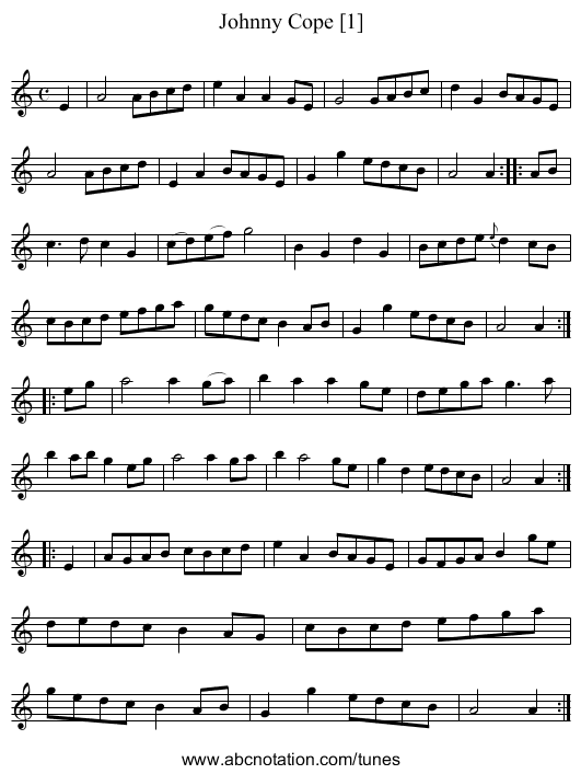 Johnny Cope [1] - staff notation