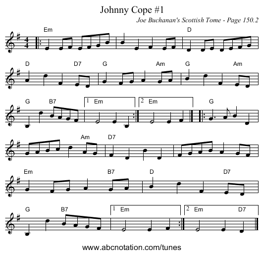 Johnny Cope #1 - staff notation