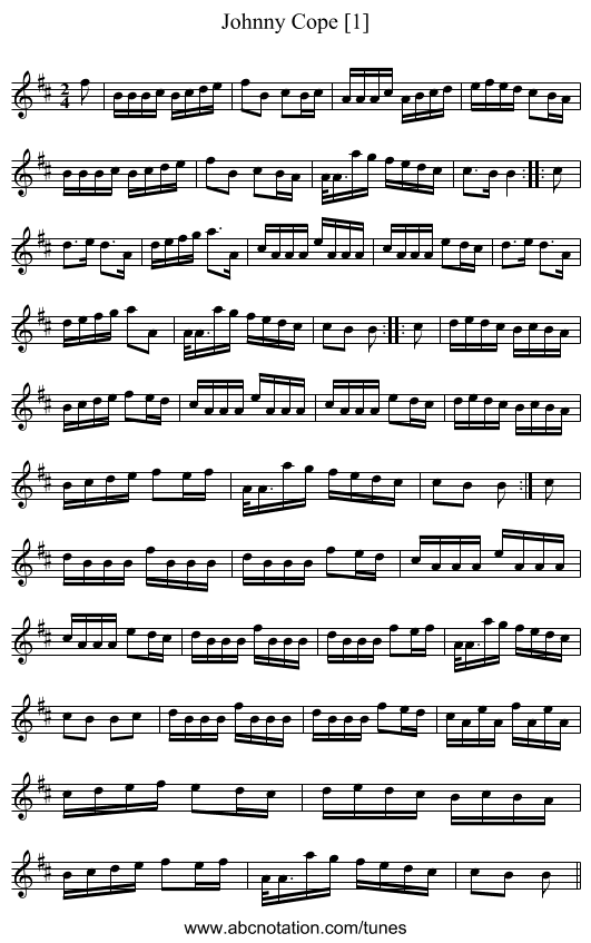 Johnny Cope [1] - staff notation
